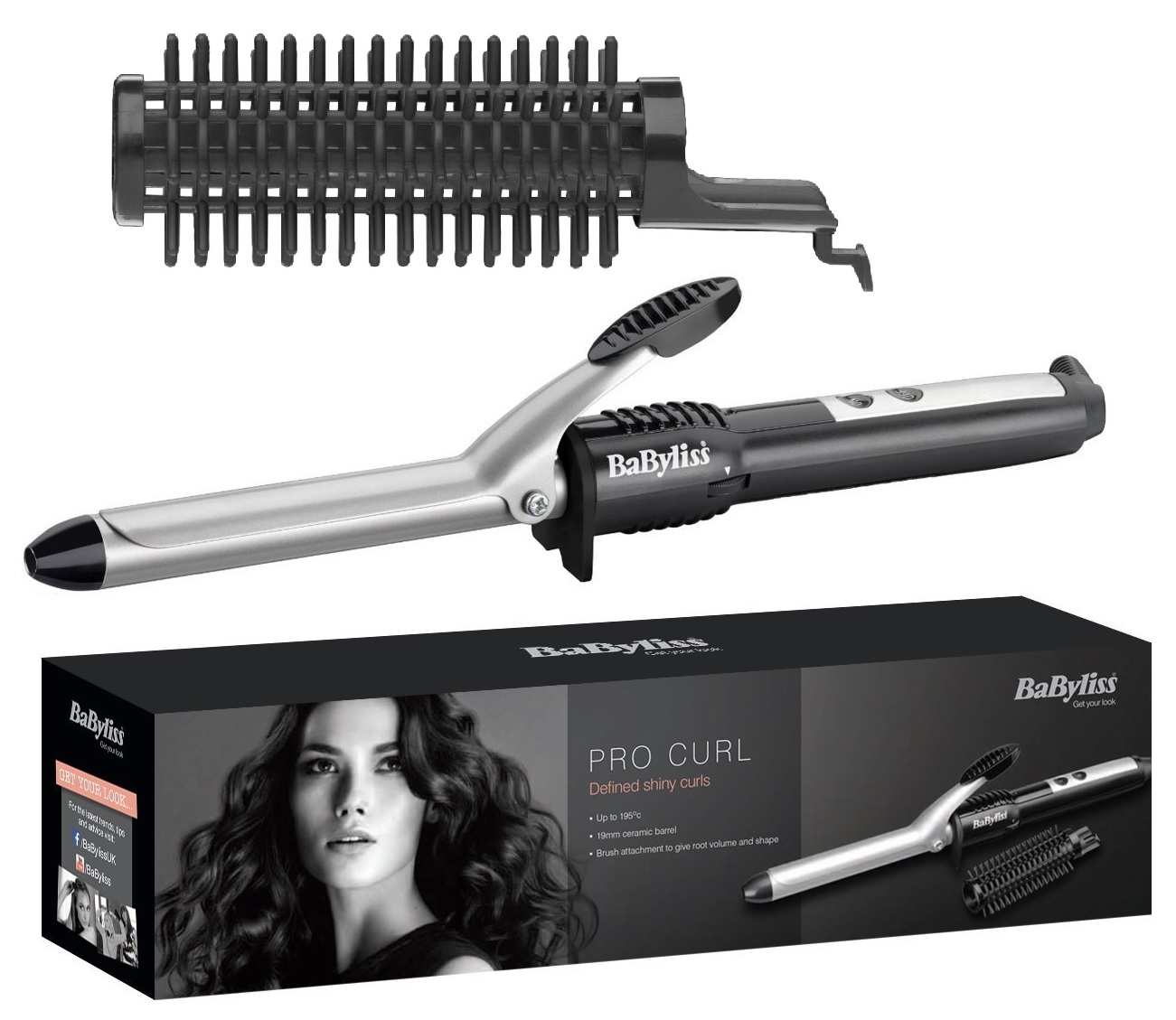 BaByliss 2284U Pro Curl Tong 19mm Ceramic Barrel Curling Wand With